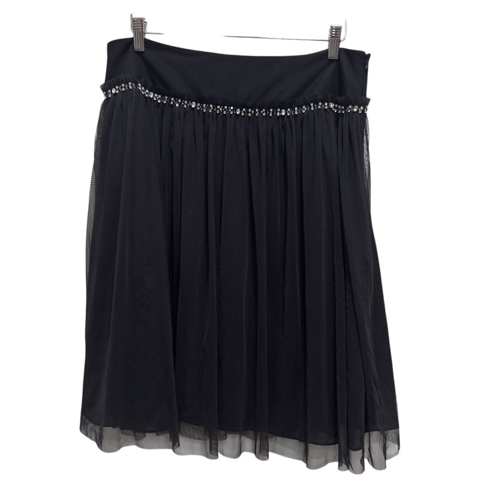 Express Woman’s Rhinestone Beaded Chiffon Layered Side Zip Midi A Line Skirt 12